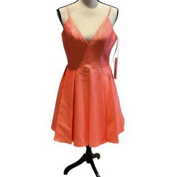 Jovani Orange Sparkle Fit and Flare Pleated Skirt Mini Dress - Picture 3 of 3